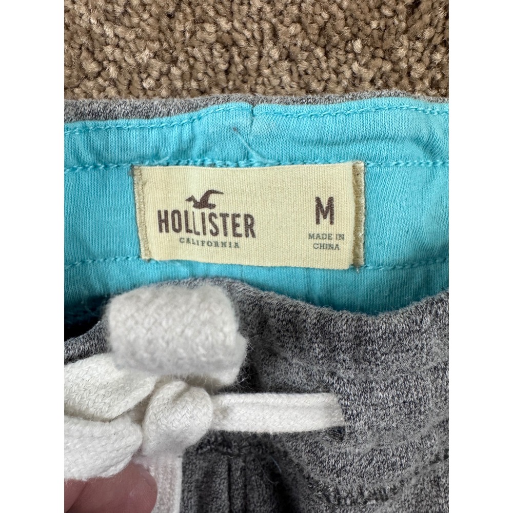 Hollister Mens Heather Grey Surf Co Logo Sweat Shorts Medium Drawstring Fleece - Picture 3 of 7